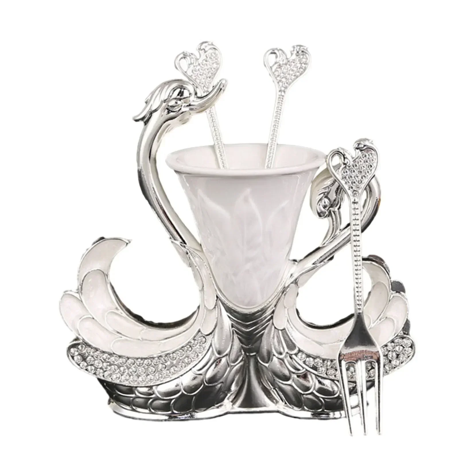 Swan Base Holder Dinnerware Set Spoon And Fork For Tea Coffee Desserts Appetizers Easy To Clean And Dishwasher Safe