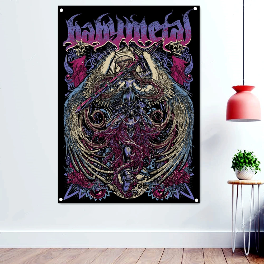 

BABYMETAL Skull Art Banners Canvas Paintings Death Metal Artist Flags Wall Art Rock Band Icon Posters Background Hanging Cloth