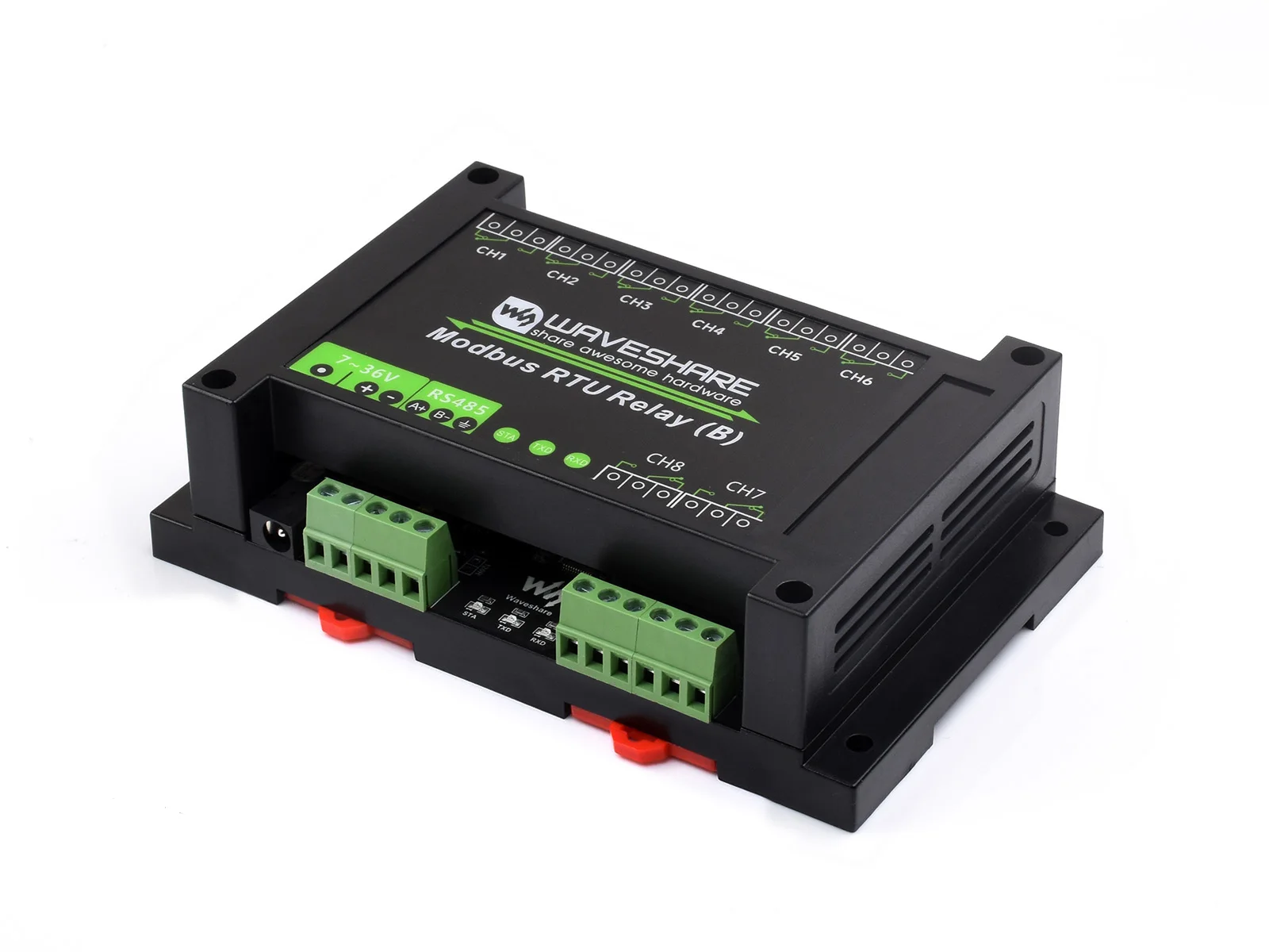 

Waveshare Industrial Modbus RTU 8-ch Relay Module(B) with RS485 Interface 7~36V Power Supply Multi Isolation Protection Circuits