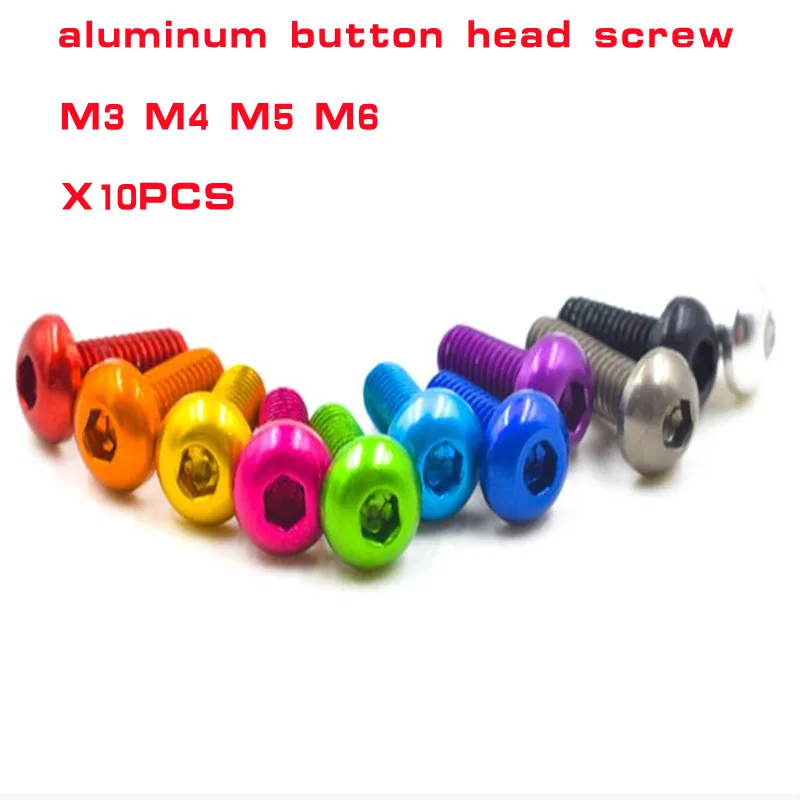 10pcs button head screw M3 M4 M5 M6*5/6/8/10/12/14/16/20/25/30 colourful Aluminum hex socket screw