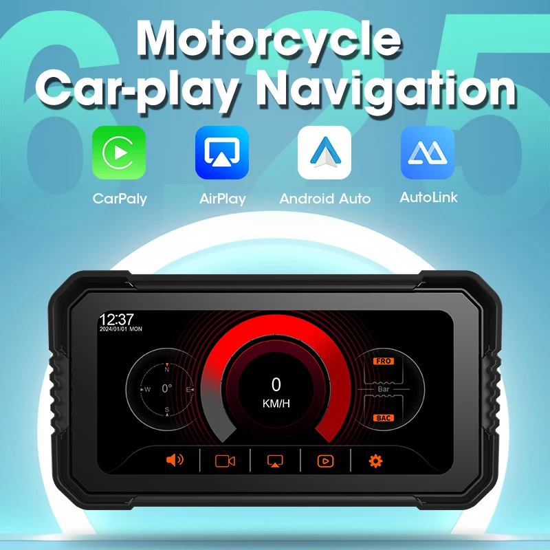 Srnubi 6.25“ Motorcycle DVR 2K CarPlay GPS Navigation Wireless CarPlay Android Auto Display Screen Portable Motorcycle Monitor