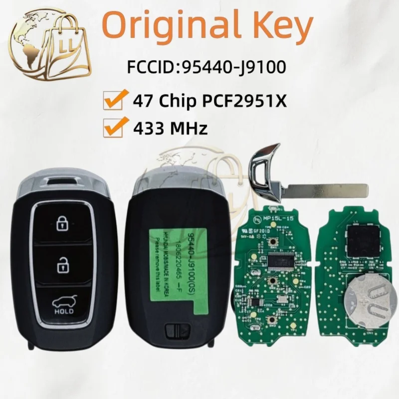 Original  Remote Car Key For Hyundai Kona 2018 2019 2020 FOb Auto Proximity Smart KeylessGo Control 95440-J9100 433MHz ID47 Chip