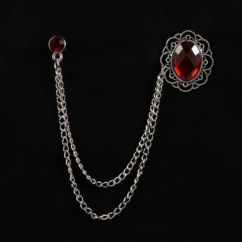 SKEDS Fashion Rhinestone Men Classic Chain Brooches Suit Jewelry Vintage Crystal Decoration Banquet Brooch Badges Pin Corsage
