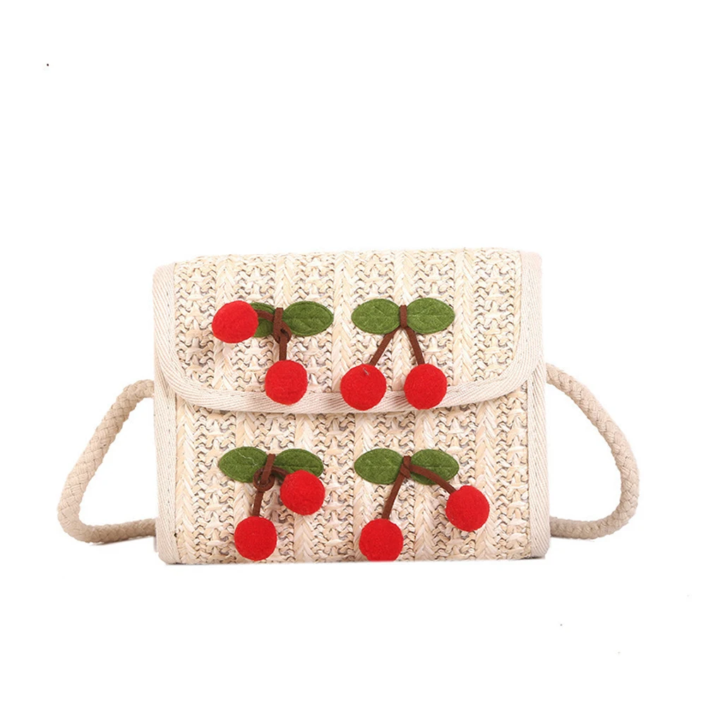 Cute Summer Straw Crossbody Bags for Women Weaving Handbags Ladies Sweet Cherry Beach Bags Girl Versatile Shoulder messenger Bag