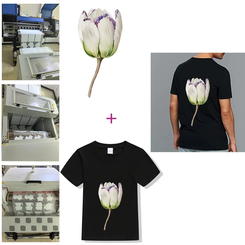 Spring whitetulip dtf Heat Transfer On Clothes transfers ready to press patches for clothing iron on heat transfer Heat Transfer