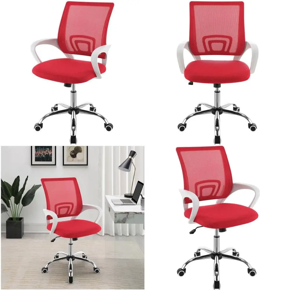 

Эргономичное офисное кресло с сетчатой спинкой - красное, хромированное основание, регулируемая высота, подлокотники, до 300 фунтов, 24x24x37 дюймов.