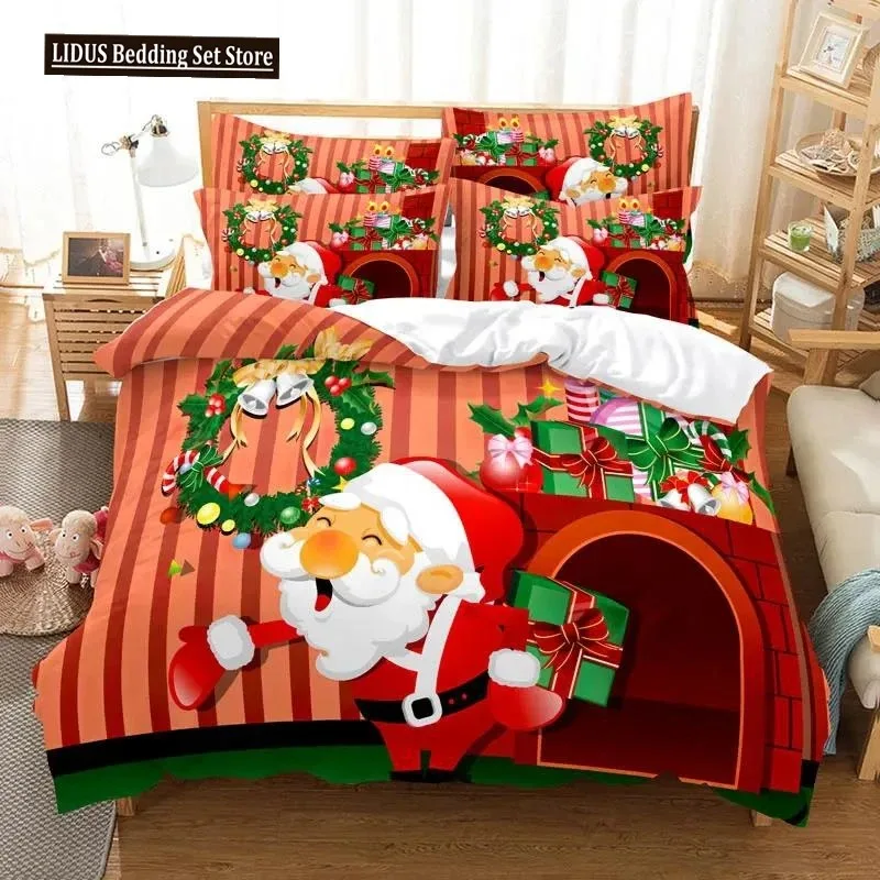 Christmas Bedding Set Polyester Duvet Cover Quilt Comforter Pillow Case 3D Red Double Full King Queen Twin Single 23PCS Bedroom