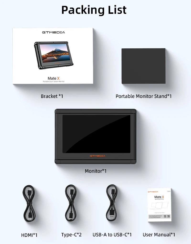 GTMEDIA-Mate X Monitor Portátil, Dual Extender Screen, 11.6 ", USB C, HDMI, Multi-sistema, Compatível para Laptop, Telefone, ect