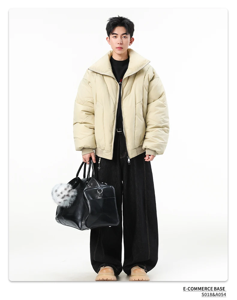 IEFB Faux Suede Warm Padded Winter Jacket For Men Retro Oversized Stand Collar Zip Casual Thick Outerwear Coat 9X4141