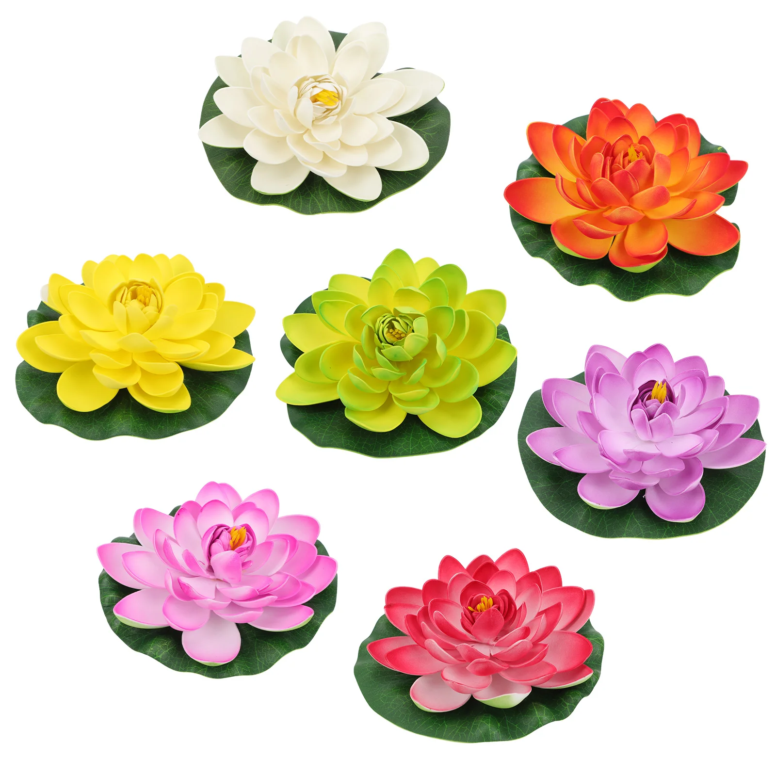 

7 Pcs Artificial Floating Lotus Decorative Flowers for Home GardenPlastic Water Plants Pool Pond Wedding Party