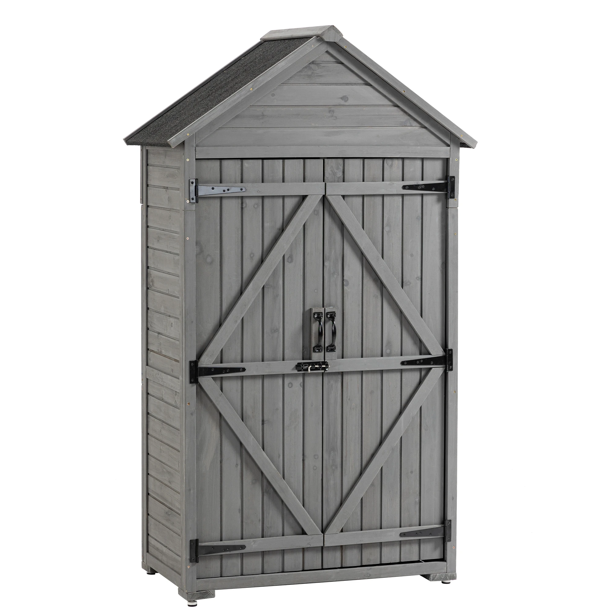 Outdoor Wooden Storage Cabinet Garden Shed Closet with Shelves Latch for Yard Patio