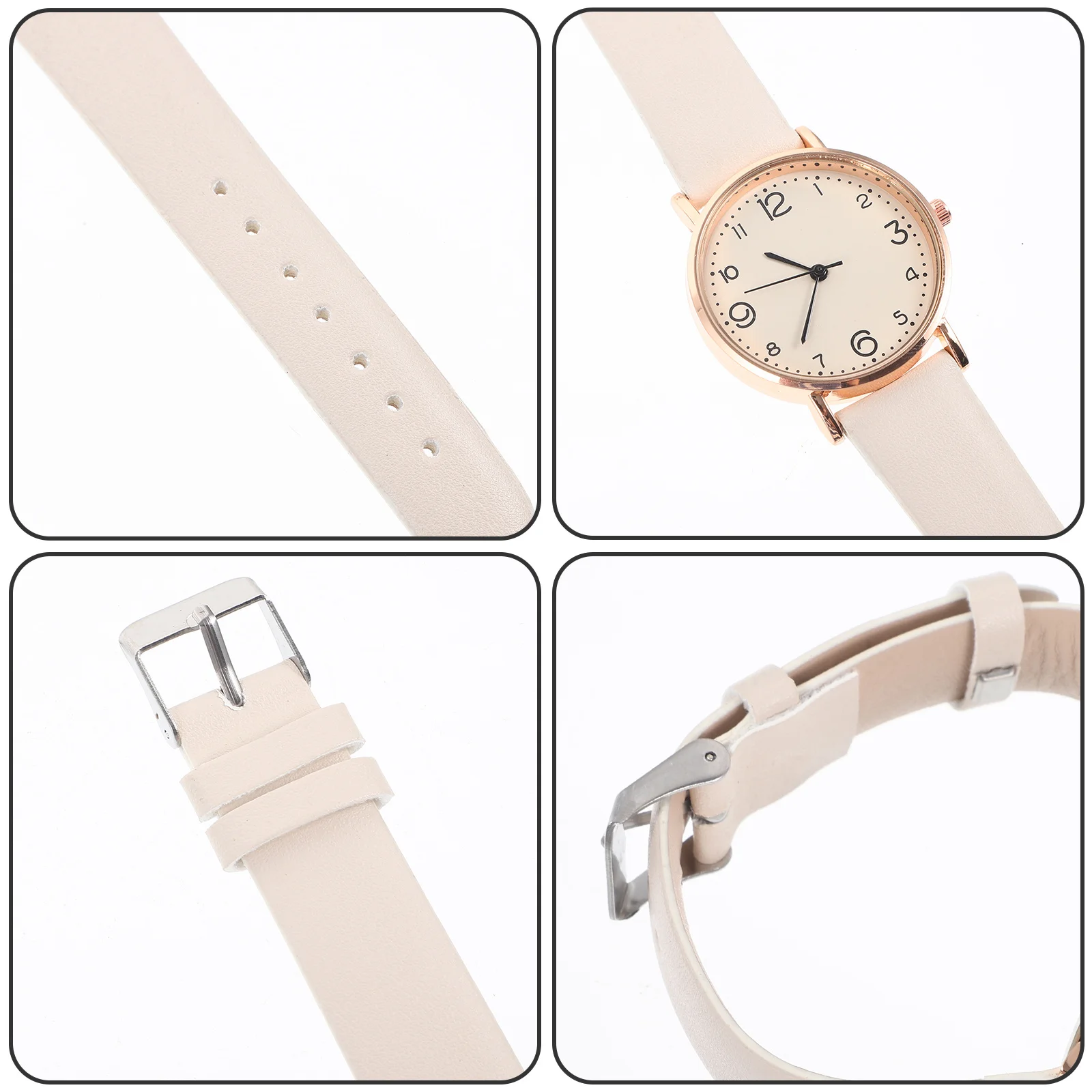 

Simple Women Watch Beige Elegant PU Strap Reliable Quartz Movement Stylish Look Perfect for Daily Office Party Use