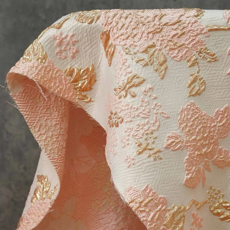 

Gold Pink Floral Relief Jacquard Fabric for Fashionable Dresses Vests Jackets Dress Fabrics By Meter Diy Sewing Material Cloth