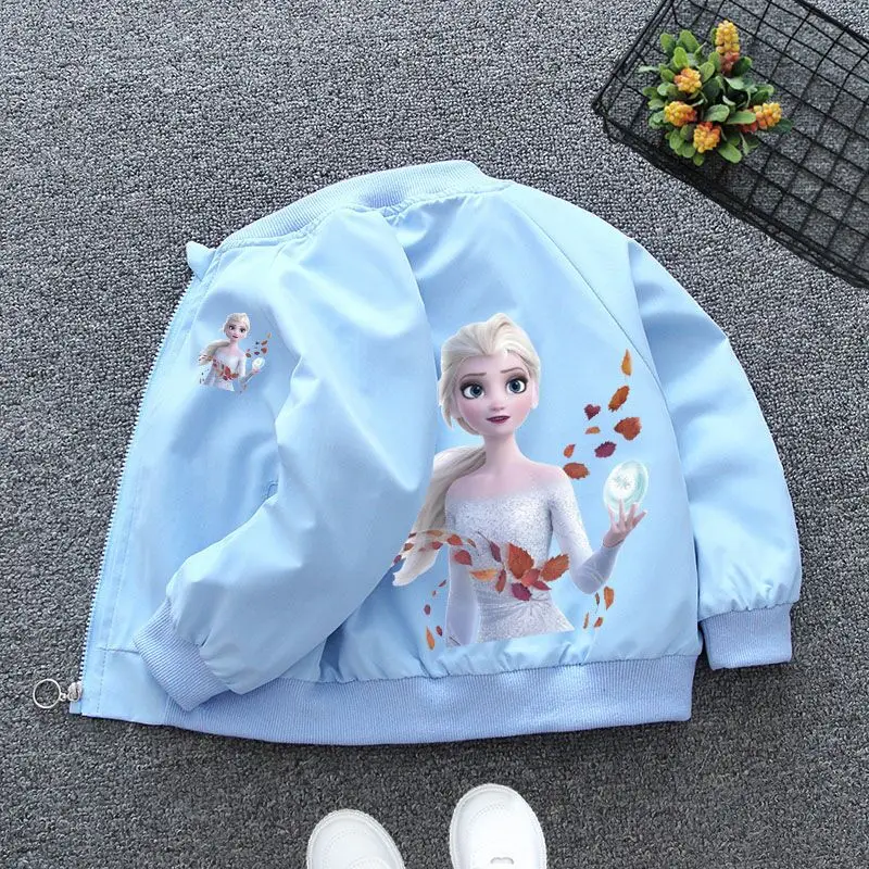 2022 New Spring Girls Jackets Cartoon Anna Elsa Cardigan Zipper Windbreaker For Kids Clothes Teenager Children Outerwear Coats