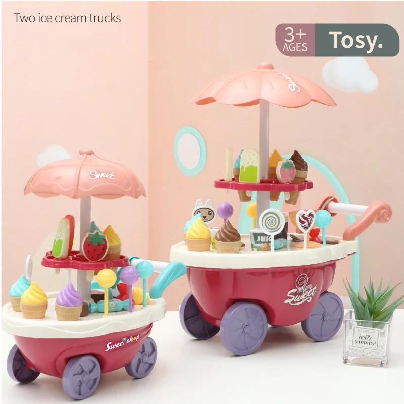 

Kids Kitchen Play Toys Ice Cream Candy Trolley Playhouse Musical Light Push Cars Cooking Set Toys Pretend Play Toys For Girls