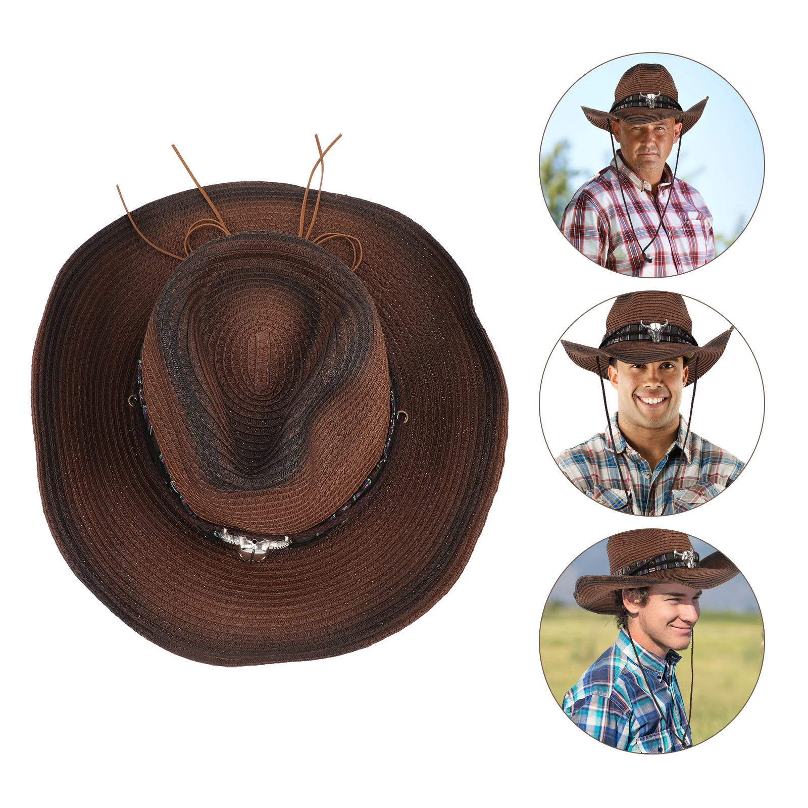

Cowboy Material Elastic String Fit Most Heads XXL Cowgirl Wide Brim Hat Straw Paper Sun Hat Party Gift Christmas