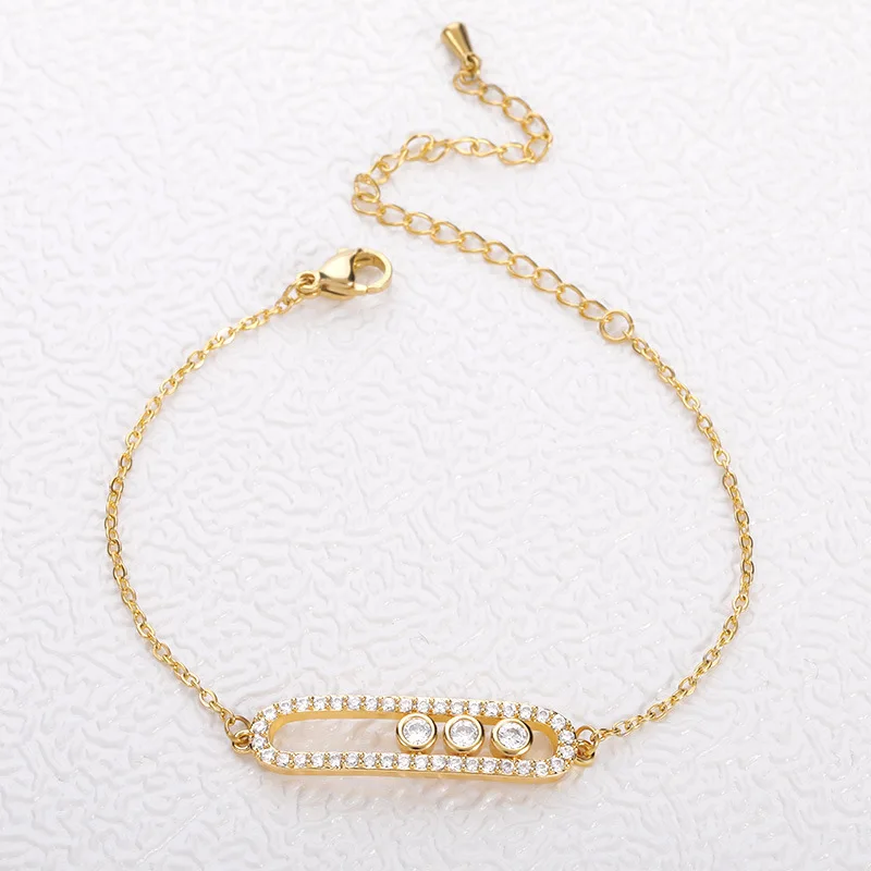 الأزياء روز الذهب مطلي 3 نقطة الخرز بار سحر سوار هندسية الشكل سوار الفولاذ المقاوم للصدأ ربط الزركون الإسورة المجوهرات #2