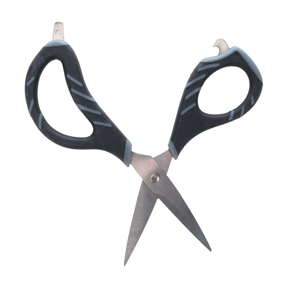 Confezione da 3 forbici per lenze da pesca in acciaio inossidabile, impugnatura morbida multifunzione, design ergonomico, cacciavite apribottiglie incorporato