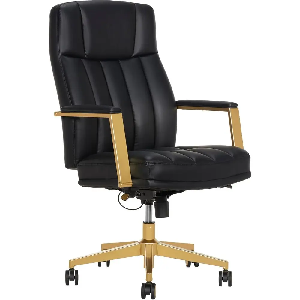 

Ergonomic Vegan Leather Office Chair with Black and Gold Accents - Lyndale Collection