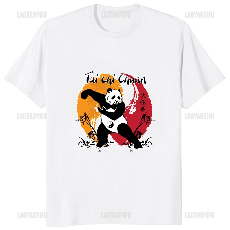 Funny Panda Tai Chi Chuan Classics Cotton T-shirt Taiji Printed Chinese Kung Fu Man T Shirt Fashion Streetwear Soft Women Tshirt