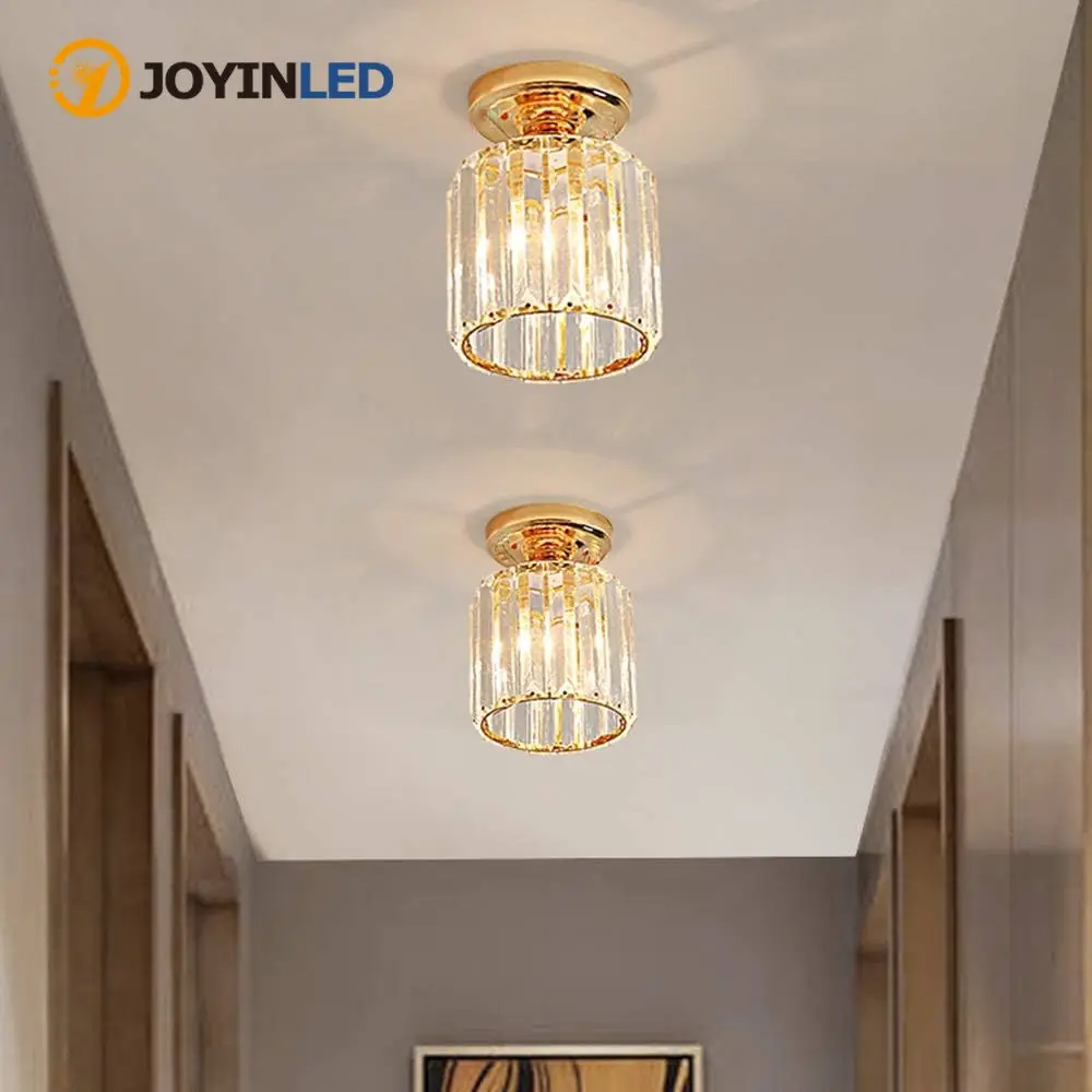 Modern E27 Ceiling Light, Crystal Pendant Lamp, Semi Flush Design Ornaments for Living Dining Room, Bedroom, Kitchen, Gold Black