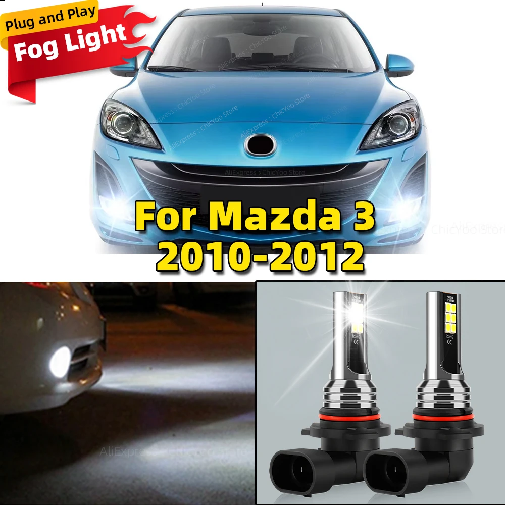 LED Front Fog Light Car Bulb Accessories 6000K Lamp 9006 HB4 For Mazda 3 2010 2011 2012 Plug and Play 15000LM