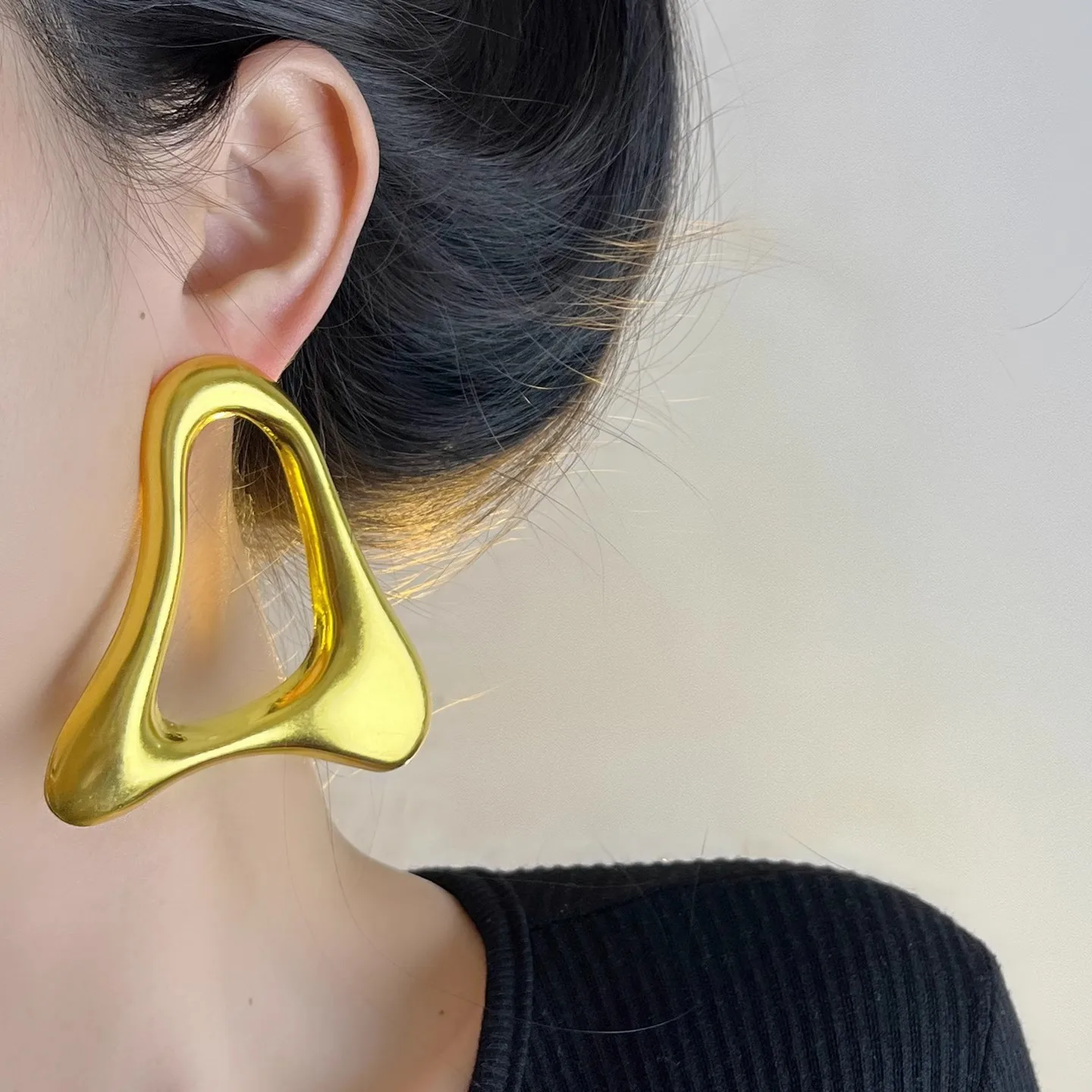 Exaggerated Retro Golden Hollow Triangular Earrings European And American Fashionable Jewelry for Autumn-Winter Unique Design