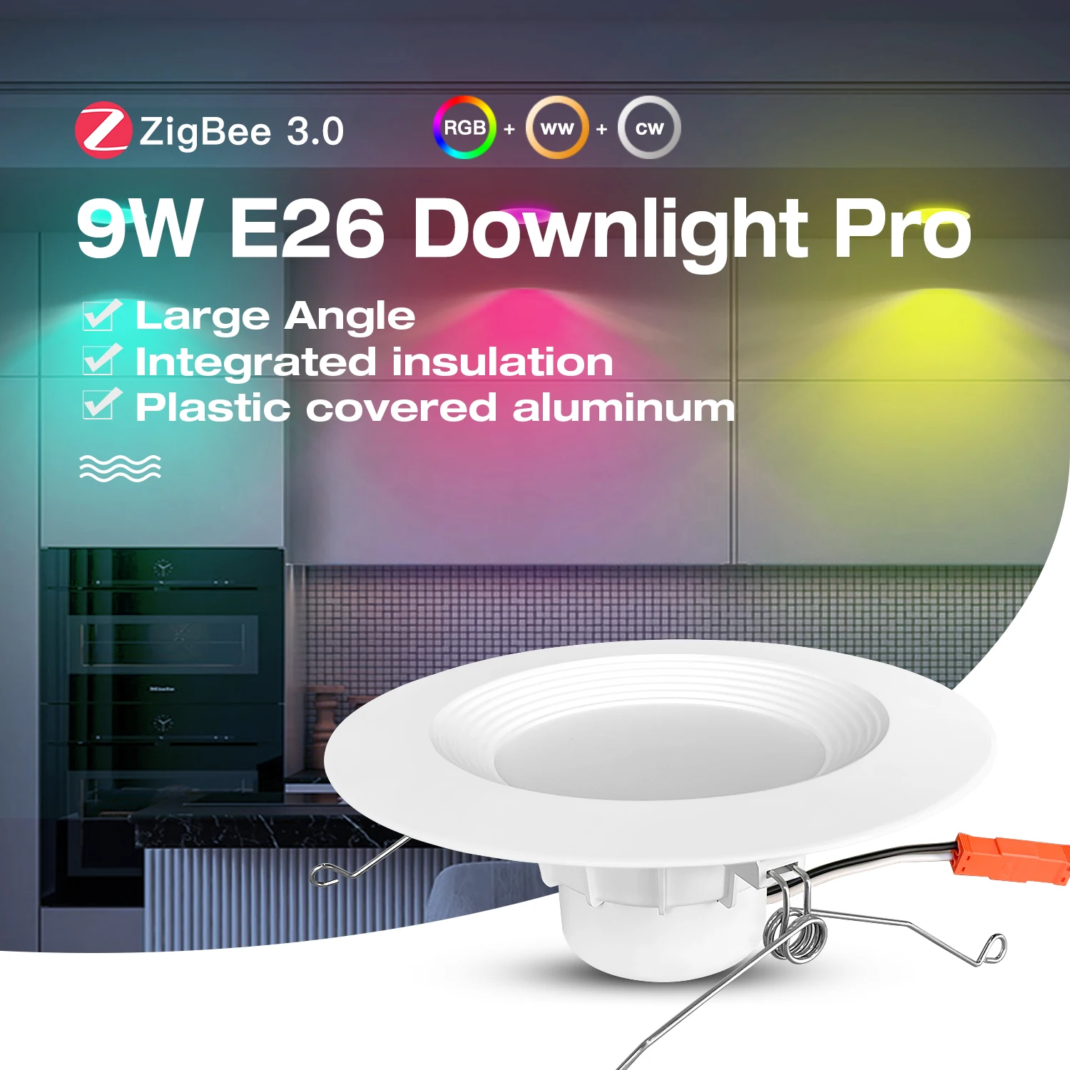 GLEDOPTO Smart home ZigBee 3.0 9W E26  led Downlight Pro RGB WW CW ceiling light Ultralight downlight