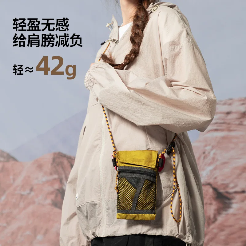 Outdoor Hiking Crossbody Bag Single Shoulder Lanyard Foldable Waterproof Lightweight Mini Nylon Vertical Sports Phone Bag