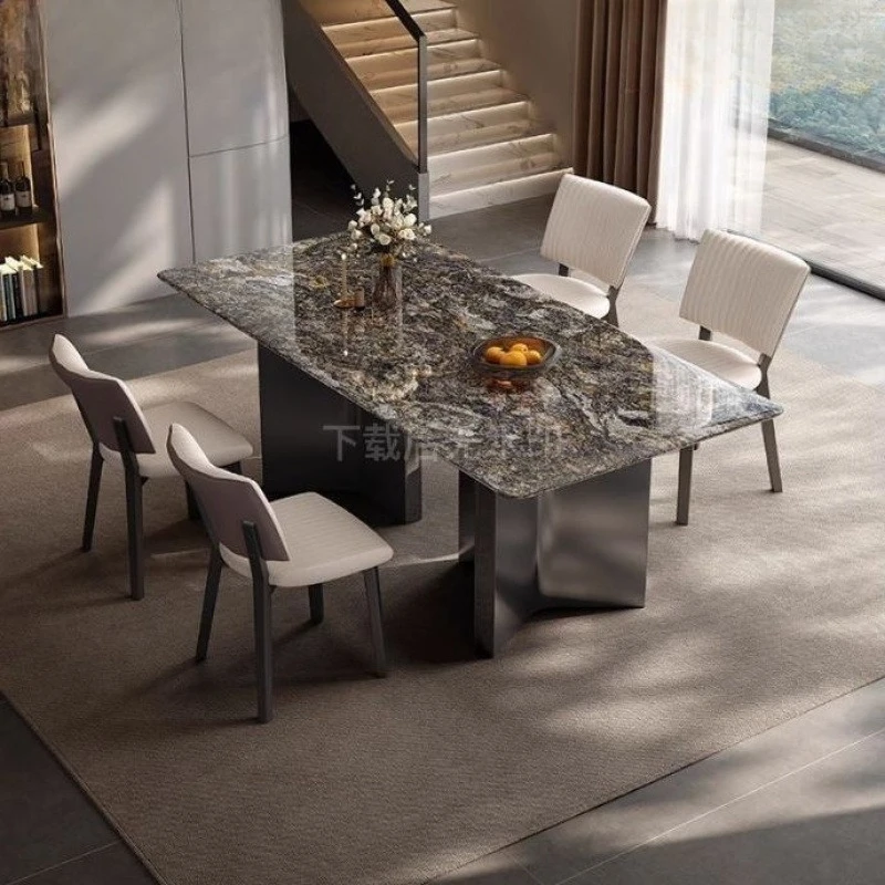 Dining table and chairs Household rectangular supercrystalline stone dining table Marble dining table