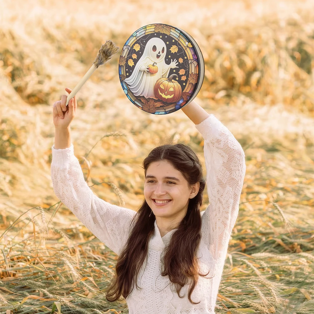 

Шаманский барабан на Хэллоуин, шаманский барабан ручной работы, инструмент для звукового исцеления, духовный инструмент, подходит для духовной музыки, праздничных мероприятий