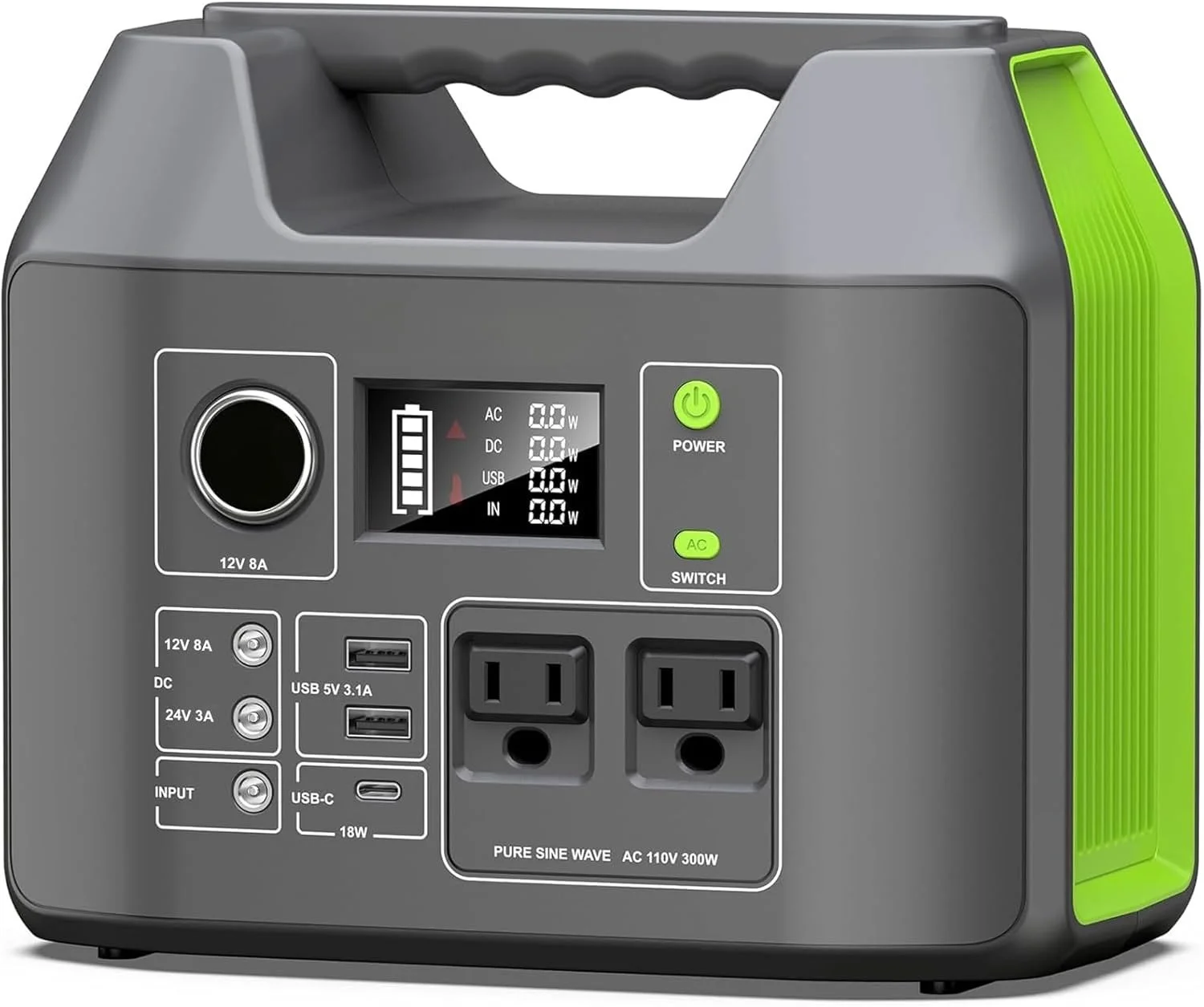 

Солнечный генератор, портативная электростанция 300 Вт, литиевая батарея 296 Вт·ч с двумя розетками переменного тока 110 В с чистой синусоидальной волной, 80000 мА·ч