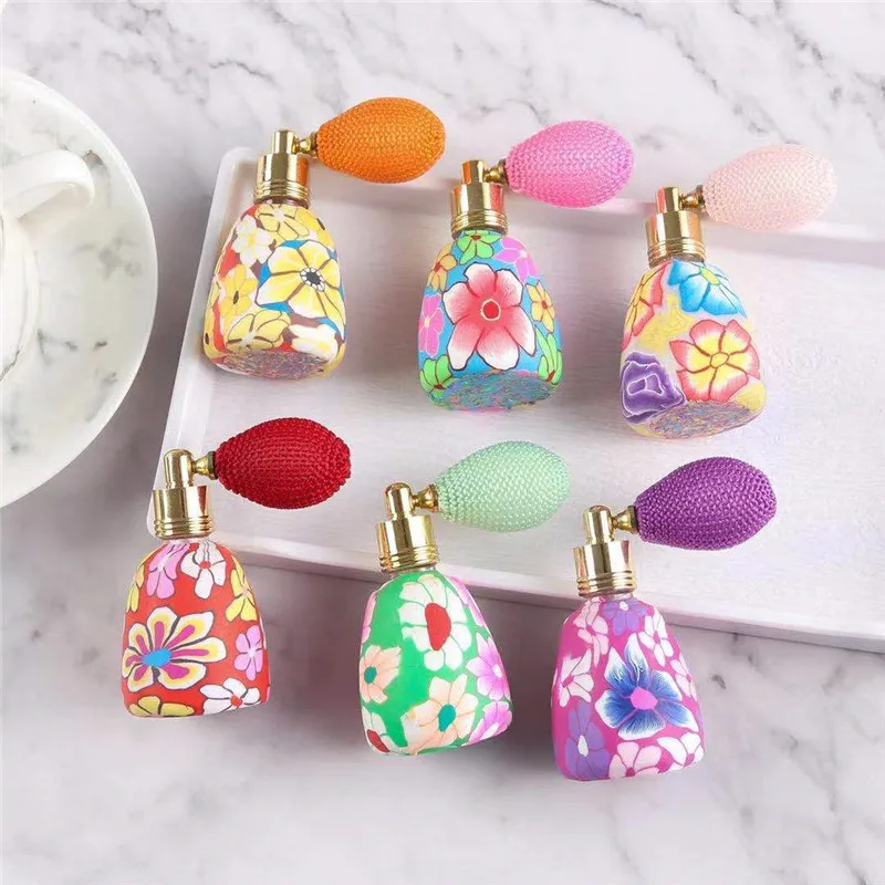 DHL Free 50pcs/lot Craft Polymer Clay Perfume Bottles With Air Bag Atomizer Clorfulr Essential Oil Bottles In Refillable