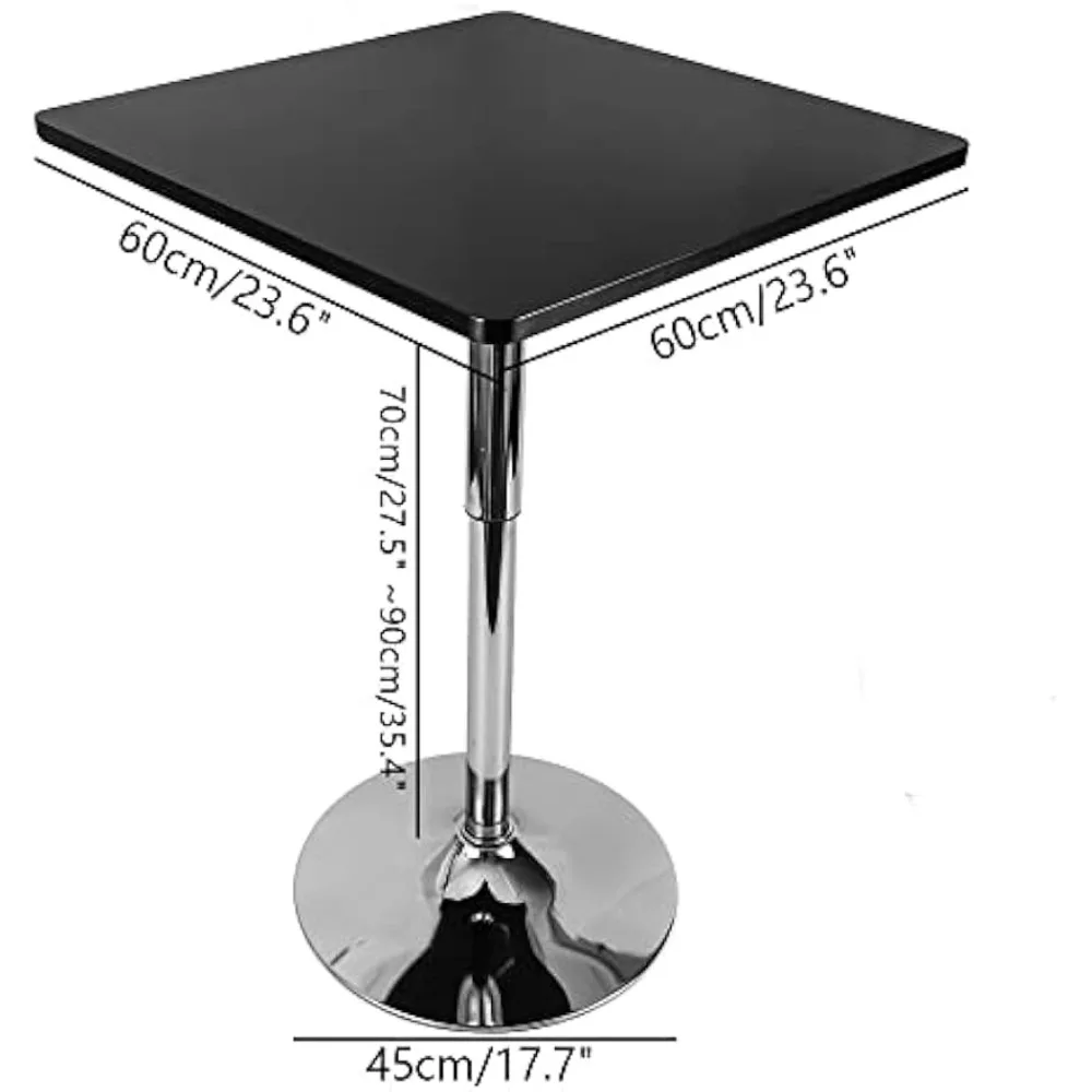Square Pub Table, Black Cocktail Table with 360° Spinning Top,Silver Leg and Base,Cafe Tables, Adjustable Height Range 27.5''