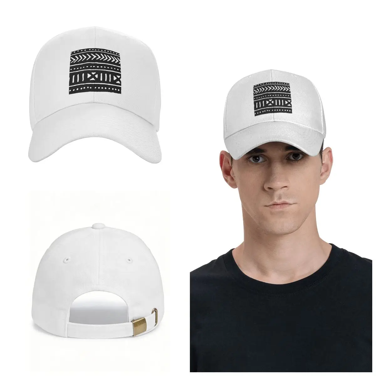 African Mud Cloth Black And White Cap Fashion Casual Baseball Caps Adjustable Hat Baseball Hats Customizable Polychromatic