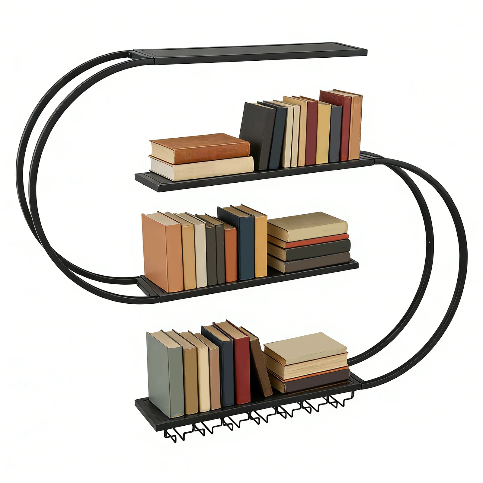 

4-Tiers Wall Mounted Wine Rack with LED Light Hanging Liquor Shelf Wall Mounted with Glass Holder for Kitchen Living Room Home