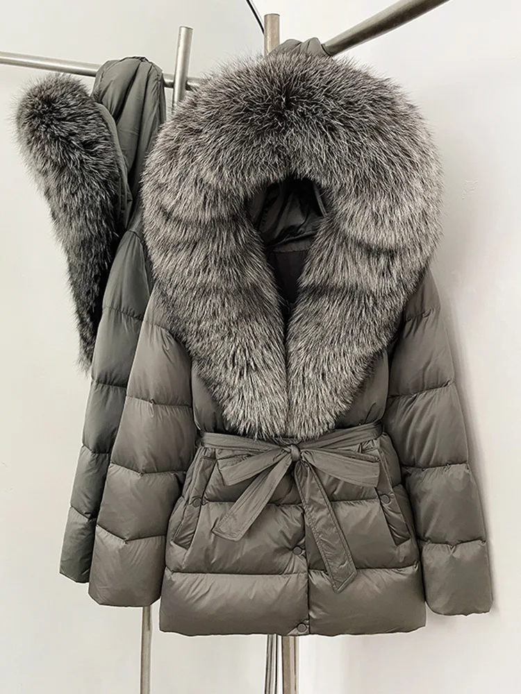 ZMEENNA Women's Winter Puffer Jacket With Removable Faux Fur Collar And Belted Waist Warm Hooded Down Coat Chic ZM3795