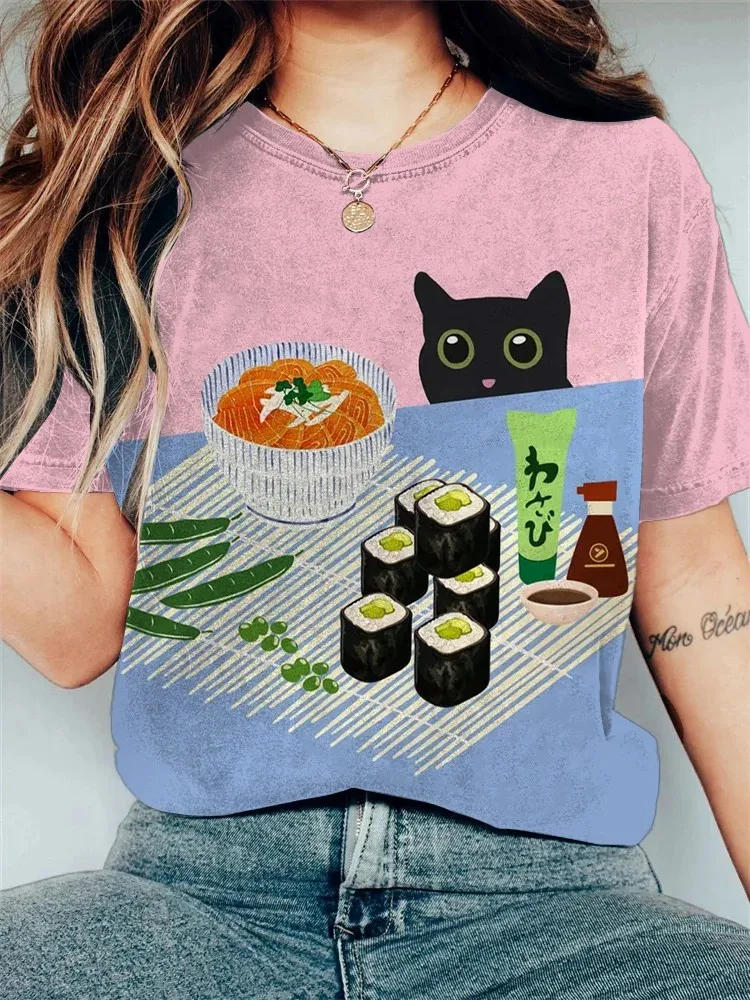 Women\'s Funny Animal Cat Printed T Shirt Short Sleeve Tees Tops 3D Prints O-Neck Shirt Summer Casual Women\'s Clothing Apparel