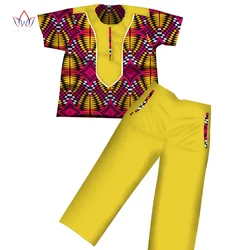 Boys Clothes African Dashiki Kids Clothing Short Sleeves Plus Solid Color Long Pant for Children Top Pants Suits WYT116