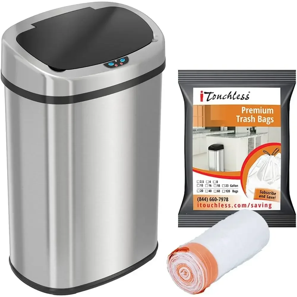 

13 Gallon Stainless Steel Touch Sensor Oval Trash Can with 10 Bags