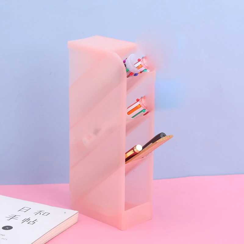 4Grid Macaron Color Oblique Insertion Desktop Organizer Pen Holder Pencil Makeup Brush Storage Box School Stationery