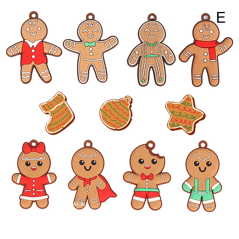 Set Of 12 Christmas Tree Decor Hanging Cartoon Gingerbread Man/Snowman/Santa Pendant Festival Party Ornament For Indoor