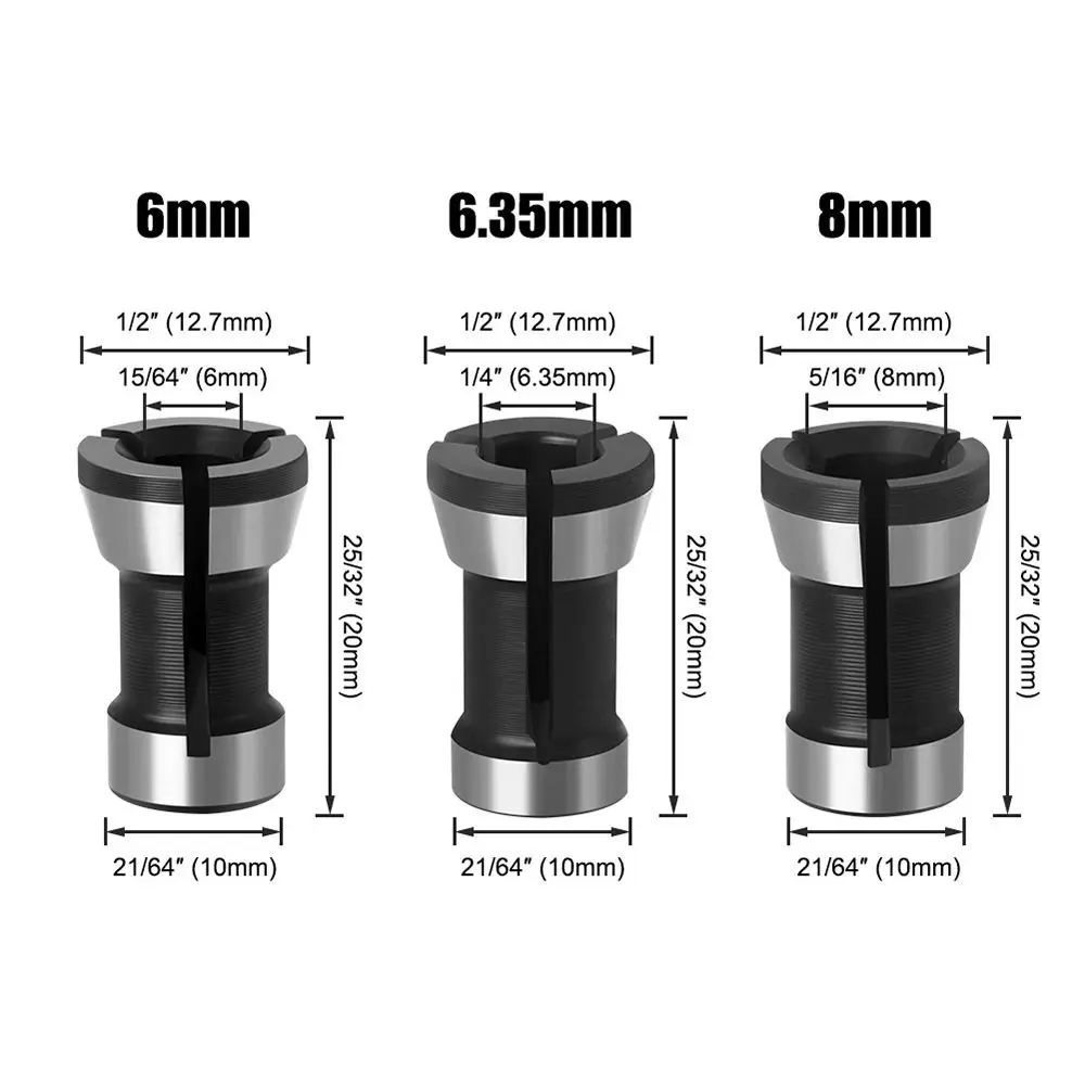 1Pcs Electric Router Bit Collet Chuck 6/6.35/8mm Steel Chuck Conversion Sleeve Shank Shaft Sleeve Milling Cutter Accessories
