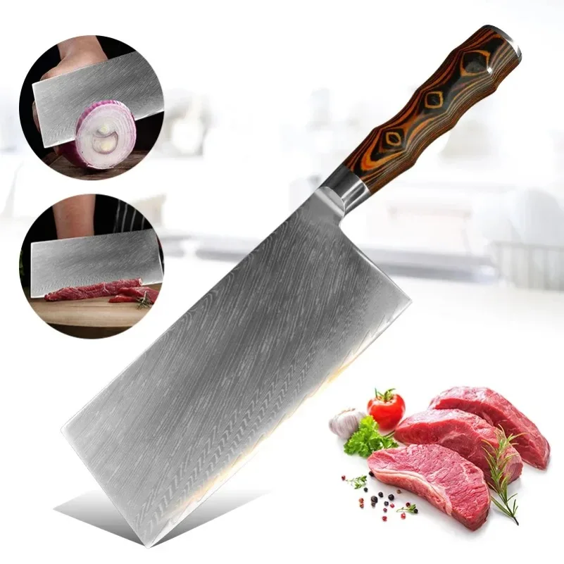 Damascus Knife Damascus Steel Chef Knife Cleaver Meat Chopping Vegetables Kitchen Knives Cutting Tools Cleaver Knife Wood Handle