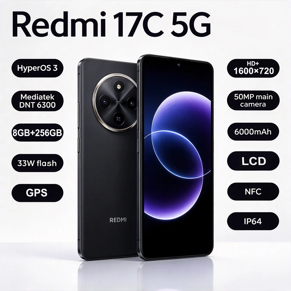 Redmi 17C 5G Dual SIM Cell Phone, 6.9 Inch HD+ Waterdrop LCD, 120Hz Refresh Rate & 240Hz Touch Sampling, Dimensity 6300, 8GB RAM