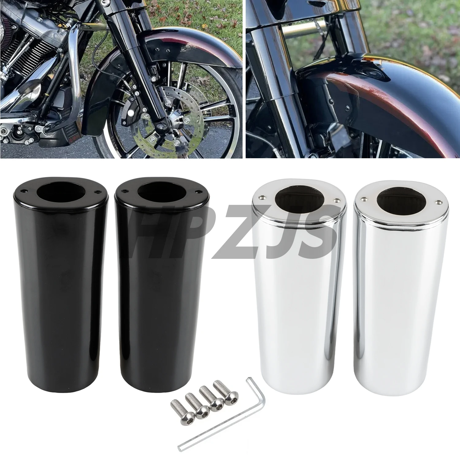 + 2 "capa deslizante de garfo estendida para motocicleta harley touring electra street glide road king tri glide softail clássico fat boy