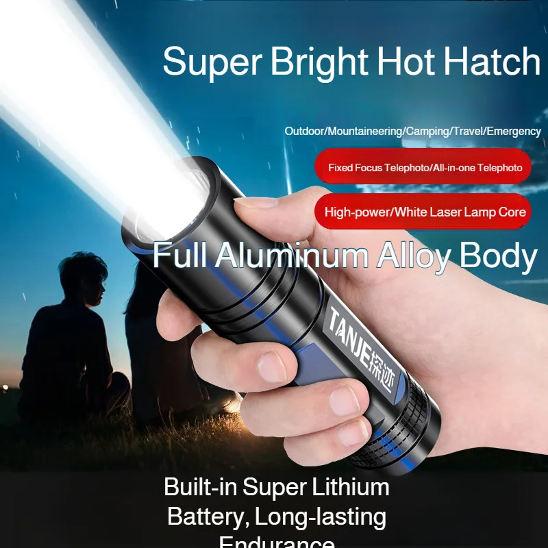 Outdoor Flashlight Small Mini Lighting Strong Light Portable Super Bright Rechargeable Hand Lamp for Hiking/Camping/Emergency view 2