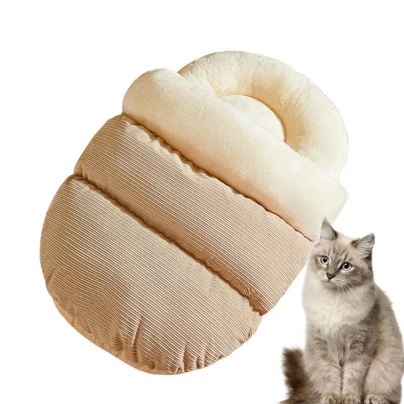 New Corduroy Cat Bed Semi-enclosed Cat Hideaway Bed Slipper Shape Fleece Lining Kitten Bed Cave Cat Bed House Fleece Lining