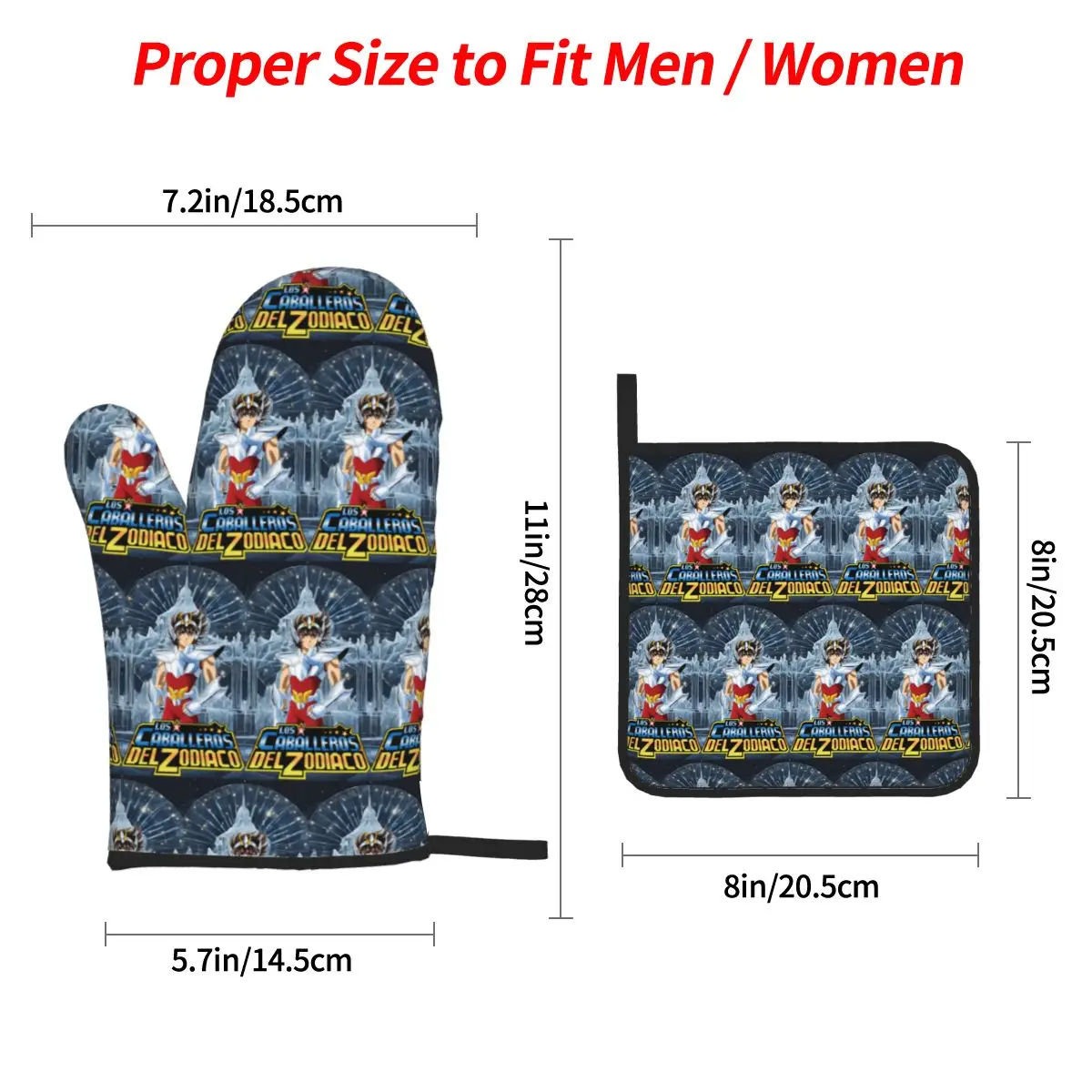 Anime Knights Of The Zodiac Seiya Oven Mitts and Pot Holder Sets of 4 for Baking Kitchen Cooking BBQ Resistant Non-Slip Gloves