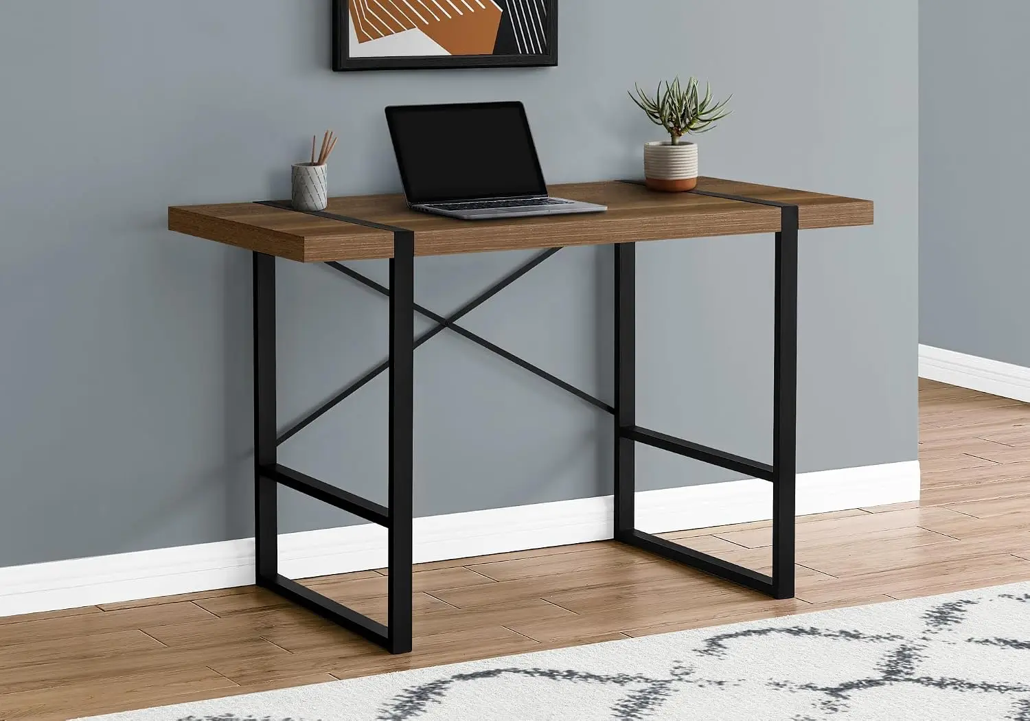 Walnut & Black Metal Computer Desk 48